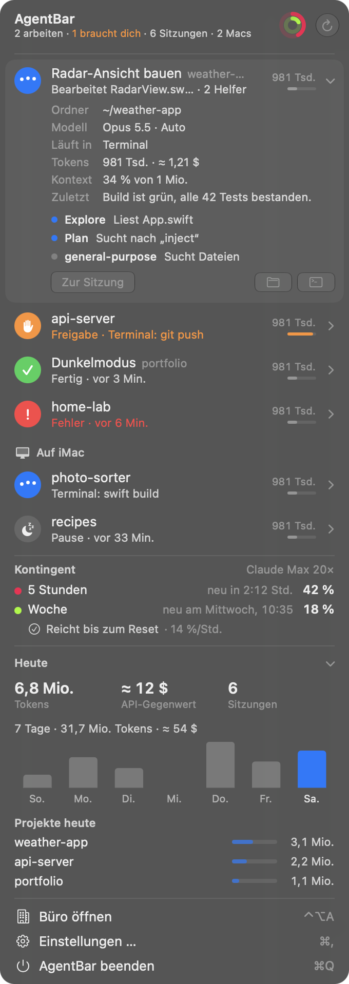 The same dropdown in German in the other appearance.