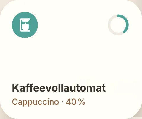 The coffee machine tile: Cappuccino at 40 percent.